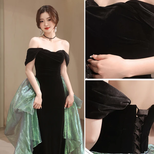Charming Black Evening Dresses 2023 Trumpet / Mermaid Off-The-Shoulder Sleeveless Backless Floor-Length / Long Evening Party Formal Dresses