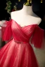 Schöne Rot Strass Star Pailletten Ballkleider 2023 A Linie Off Shoulder Kurze Ärmel Rückenfreies Lange Ball Festliche Kleider