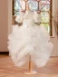 Style Chinois Blanche Volants en Cascade Anniversaire Robe Ceremonie Fille 2024 Robe Boule Col Haut Gonflée Manches Courtes Dos Nu Longue