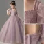 Chic / Beautiful Blushing Pink Pearl Birthday Flower Girl Dresses 2022 Ball Gown Square Neckline Short Sleeve Backless Floor-Length / Long Flower Girl Dresses