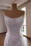 Luxus / Herrlich Weiß Handgefertigt Perlenstickerei Perle Strass Brautkleider / Hochzeitskleider 2026 Meerjungfrau Bandeau Ärmellos Rückenfreies Sweep / Pinsel Zug