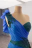 Haut de Gamme Deux tons Océan Bleu En Dentelle Fleur Appliques Robe De Bal 2025 Trompette / Sirène Une épaule Sans Manches Dos Nu Train De Balayage Tulle Robe De Ceremonie