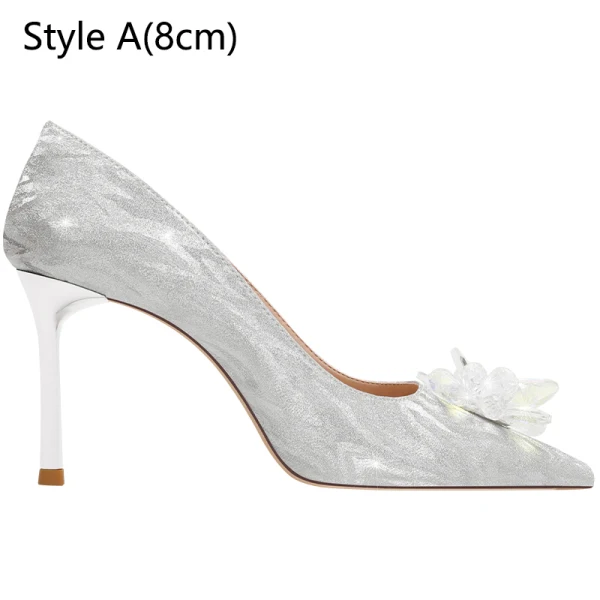 Bling Bling Silver Crystal Glitter Wedding Shoes 2024 8 cm Stiletto Heels Pointed Toe Wedding Pumps High Heels