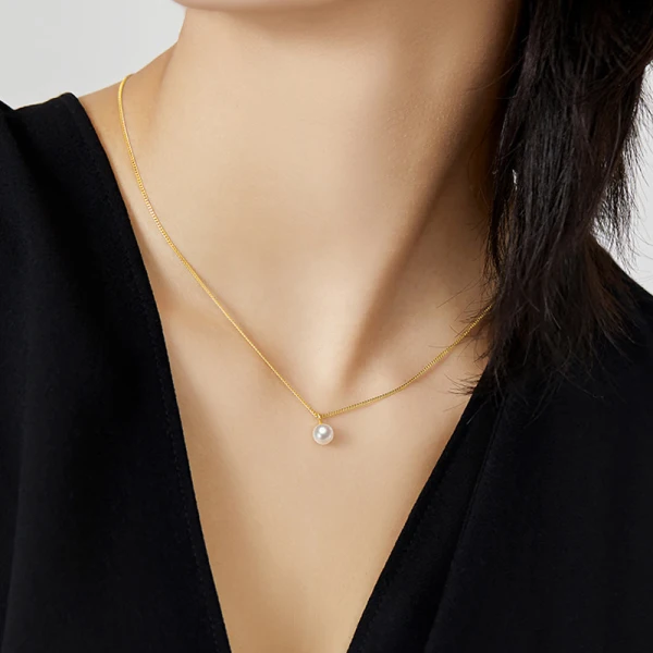 Eleganta Guld Pärla Saterling Silver Halsband Tillbehör 2023