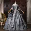 Vintage / Retro Medieval Grey Lace Flower Appliques Prom Dresses 2026 Ball Gown Off-The-Shoulder Short Sleeve Backless Floor-Length / Long Formal Dresses