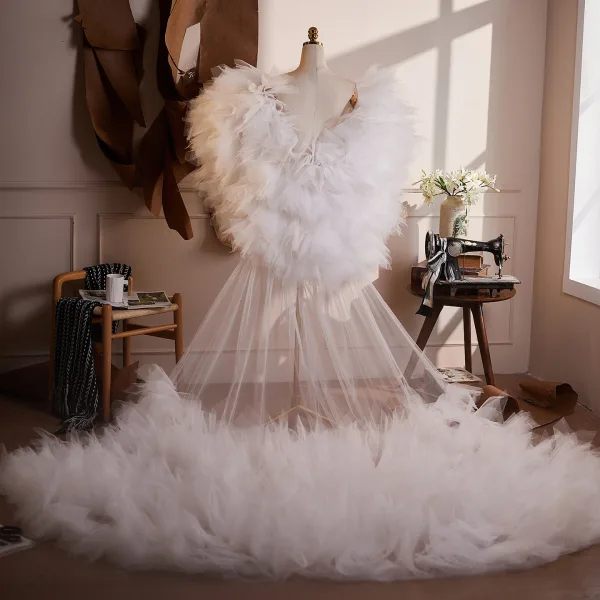 Éthéré Blanche Volants Fait main Soirée Tulle châle 2026