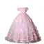 Flower Fairy Blushing Pink Appliques Prom Dresses 2023 Ball Gown Off-The-Shoulder Outdoor / Garden Short Sleeve Backless Floor-Length / Long Prom Formal Dresses