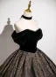 Classy Black Glitter Prom Dresses 2025 Ball Gown Off-The-Shoulder Sleeveless Backless Floor-Length / Long Prom Formal Dresses