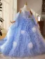 Charmant Bleu Ciel Volants en Cascade Perlage Paillettes Robe De Bal 2025 Robe Boule Bustier Sans Manches Dos Nu Train De Balayage Promo Robe De Ceremonie