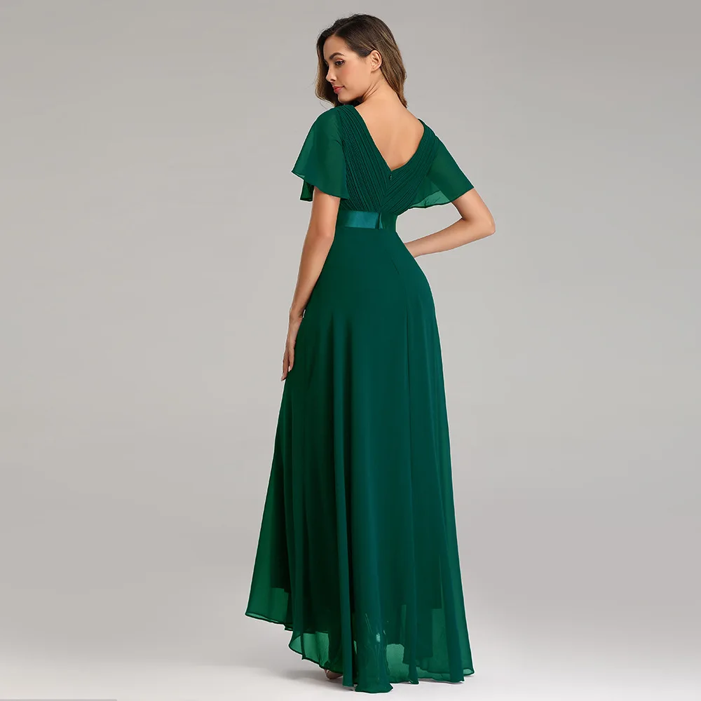 Modest Simple Black Bridesmaid Dresses 2023 A Line Princess V Neck Short  Sleeve Backless Sash Floor Length Long Bridesmaid Dresses