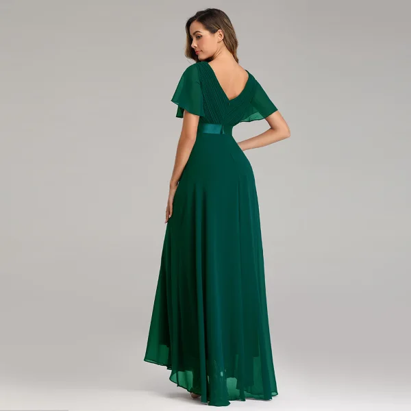 Modest / Simple Black Bridesmaid Dresses 2023 A-Line / Princess V-Neck Short Sleeve Backless Sash Floor-Length / Long Bridesmaid Dresses