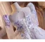 Chic / Belle Lavande Perlage En Dentelle Fleur Anniversaire Robe Ceremonie Fille 2025 Robe Boule Encolure Dégagée 3/4 Manches Dos Nu Longue Tulle