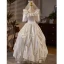 Vintage Ivory / Creme Perle Satin Brautkleider / Hochzeitskleider 2024 Ballkleid Eckiger Ausschnitt Geschwollenes Kurze Ärmel Rückenfreies Lange Hochzeit