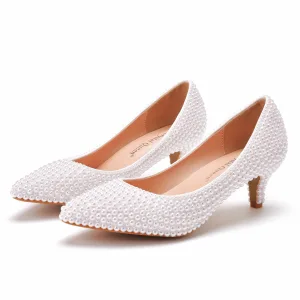 Élégant Blanche Perle Chaussure De Mariée 2023 5 Cm Talons Aiguilles À Bout Pointu Mariage Escarpins Talons Hauts