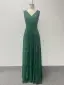 Modest / Simple Dark Green Sequins Chiffon Prom Dresses 2024 A-Line / Princess V-Neck Sleeveless Backless Floor-Length / Long Prom Formal Dresses
