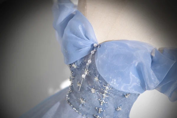Bling Bling Sky Blue Glitter Beading Pearl Prom Dresses 2024 Ball Gown Off-The-Shoulder Short Sleeve Backless Floor-Length / Long Prom Formal Dresses