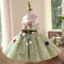 Flower Fairy Sage Green Appliques Short Birthday Flower Girl Dresses 2025 Ball Gown Scoop Neck Sleeveless Backless Bow Sash Tulle