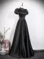 Audrey Hepburn-Stil Schwarz Ballkleider 2026 A Linie Stehkragen Geschwollenes Kurze Ärmel Rückenfreies Lange Festliche Kleider