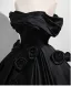 Elegant Black Appliques Satin Prom Dresses 2025 Ball Gown Off-The-Shoulder Short Sleeve Backless Floor-Length / Long Prom Formal Dresses