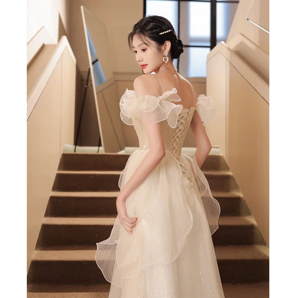 Chic / Beautiful Sky Blue Evening Dresses 2023 A-Line / Princess Spaghetti Straps Short Sleeve Backless Floor-Length / Long Evening Party Formal Dresses