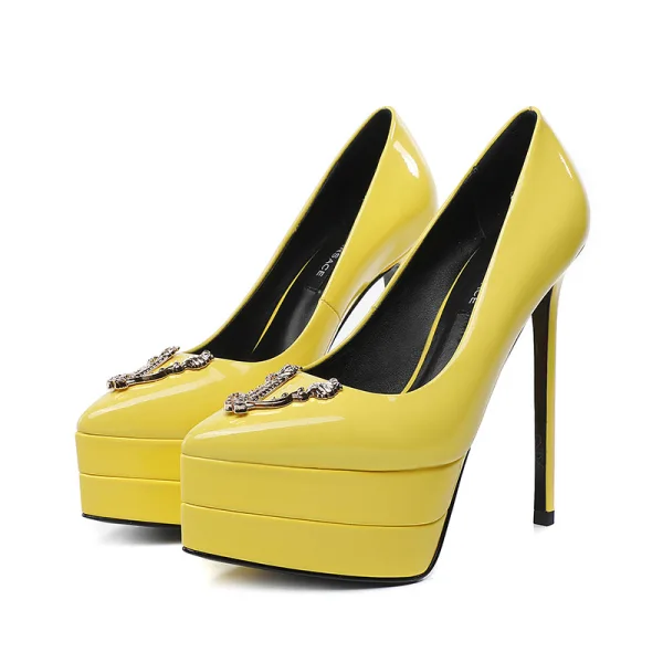 Mote Rød Lær Aften Pumps 2022 Patent Lær 13 cm Stiletthæler Spisse Pumps Høyhælte