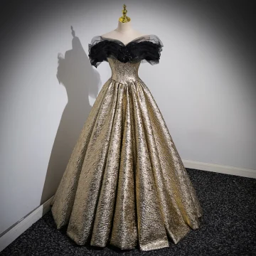Scintillantes Noire Doré Glitter Robe De Bal Robe Boule 2023 De L Épaule Sans Manches Dos Nu Longue Promo Robe De Ceremonie