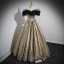 Sparkly Black Gold Glitter Prom Dresses Ball Gown 2023 Off-The-Shoulder Sleeveless Backless Floor-Length / Long Prom Formal Dresses