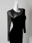Sexy Black Beading Evening Dresses 2026 Trumpet / Mermaid Scoop Neck Long Sleeve Floor-Length / Long Formal Dresses
