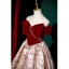 Fashion Burgundy Rhinestone Printing Evening Dresses 2023 A-Line / Princess Off-The-Shoulder Short Sleeve Backless Bow Floor-Length / Long Evening Party Formal Dresses