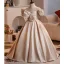 Elegant Champagne Pearl Flower Birthday Flower Girl Dresses 2025 Ball Gown Scoop Neck Short Sleeve Backless Floor-Length / Long