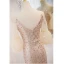 Scintillantes Doré Paillettes Robe De Soirée 2023 Trompette / Sirène V-Cou 1/2 Manches Dos Nu Train De Balayage Soirée Robe De Ceremonie
