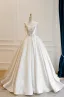 Amazing / Unique Crystal Ivory Satin Wedding Dresses 2025 A-Line / Princess U-Neck Beading Crossed Straps Sweep Train Sleeveless