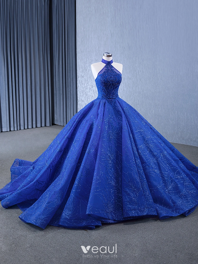 Blue Handmade Flower Ball Gown Prom Dress Blue Handmade Flower Ball Gown Prom Dress