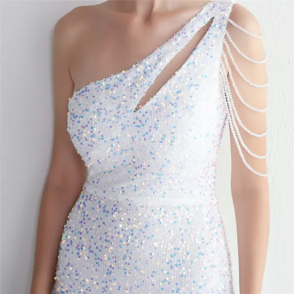 Glitzernden Dunkelgrün Perlenstickerei Pailletten Gespaltete Front Abendkleider 2024 Meerjungfrau One-Shoulder Ärmellos Rückenfreies Lange Abend Festliche Kleider