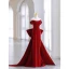Sexy Burgundy Rhinestone Velvet Evening Dresses 2023 Trumpet / Mermaid Off-The-Shoulder Sleeveless Backless Bow Sweep Train Evening Party Formal Dresses