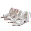 Fashion Champagne Pearl Ankle Strap Bow Satin Wedding Shoes 2024 5 cm Thick Heels Open / Peep Toe Wedding Sandals High Heels