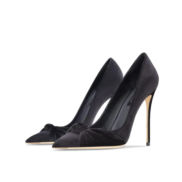 Fashion Black Office OL Leather Suede Pumps 2023 10 cm Stiletto Heels Pointed Toe Pumps High Heels