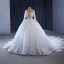 Luxury / Gorgeous White Handmade  Beading Rhinestone Wedding Dresses 2023 Ball Gown Scoop Neck Long Sleeve Backless Royal Train Wedding
