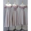 Modest / Simple Blushing Pink Satin Bridesmaid Dresses 2023 A-Line / Princess Off-The-Shoulder Sleeveless Backless Pearl Bow Sash Tea-length Bridesmaid Dresses