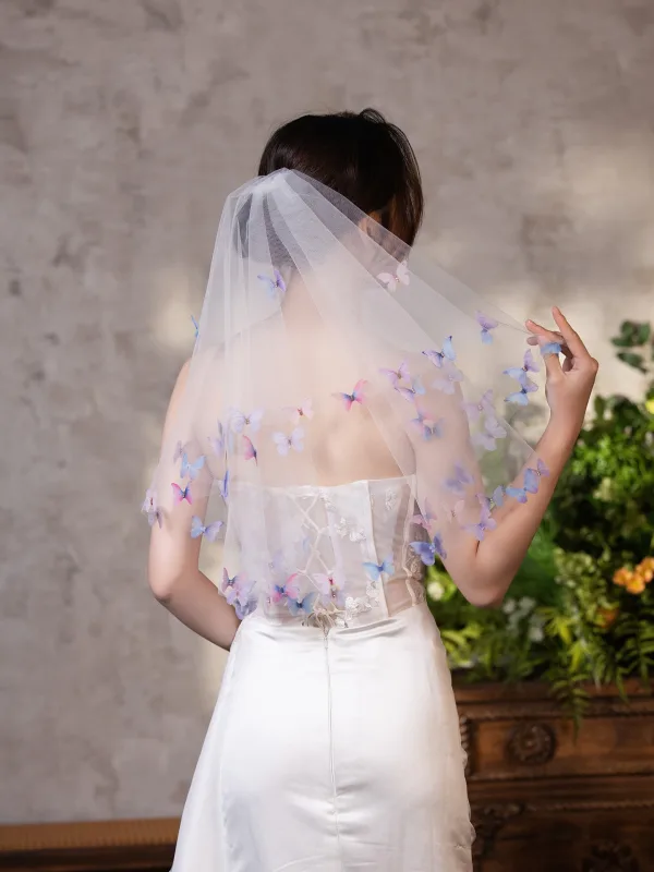 Chic / Belle Blanche Papillon Voile De Mariée 2025 0.5 m Tulle