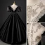 Vintage / Retro Black Satin Rhinestone Prom Dresses 2022 Ball Gown Scoop Neck Prom Dresses Puffy Short Sleeve Court Train Prom Formal Dresses