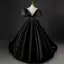 Vintage / Retro Black Satin Rhinestone Prom Dresses 2022 Ball Gown Scoop Neck Prom Dresses Puffy Short Sleeve Court Train Prom Formal Dresses
