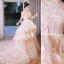 Charmant Rosa Fallende Rüsche Brautkleider / Hochzeitskleider 2023 Ballkleid Spaghettiträger Quaste Ärmellos Rückenfreies Schleife Stoffgürtel Kapelle-Schleppe Hochzeit