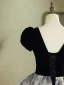 Vintage / Retro Black Pearl Velvet Printing Prom Dresses 2024 Ball Gown Square Neckline Short Sleeve Backless Floor-Length / Long Prom Formal Dresses