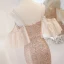 Scintillantes Sexy Champagne Paillettes Robe De Soirée 2022 Trompette / Sirène Bretelles Spaghetti Gonflée Manches Courtes Dos Nu Longue Soirée Robe De Ceremonie