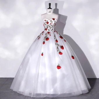 Élégant Blanche En Dentelle Fleur Robe De Bal 2022 Robe Boule Bustier Sans Manches Dos Nu Longue Promo Robe De Ceremonie