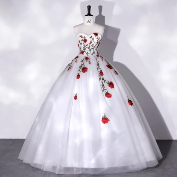 Elegant White Lace Flower Prom Dresses 2022 Ball Gown Strapless Sleeveless Backless Floor Length Long Prom Formal Dresses