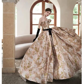 Haut De Gamme Multi Couleurs Impression Robe De Bal 2022 Robe Boule Bustier Sans Manches Dos Nu Noeud Ceinture Longue Robe De Ceremonie