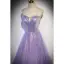 Sparkly Lavender Beading Pearl Sequins Evening Dresses 2022 A-Line / Princess Strapless Sleeveless Backless Floor-Length / Long Evening Party Formal Dresses