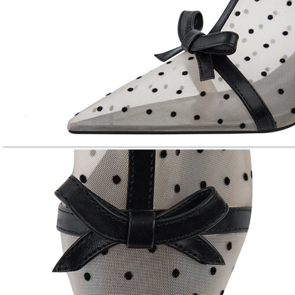 Fashion White See-through Spotted Womens Boots 2022 Street Wear Bow 6 cm Stiletto Heels Pointed Toe Boots